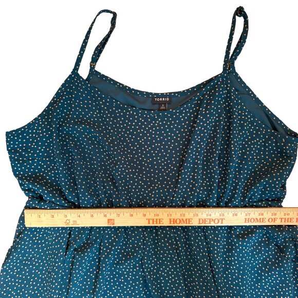 Torrid Plus Size 3 Green Polka Dot Dress Adj Straps Flowy Elastic Waist Lined 3X - Picture 8 of 10